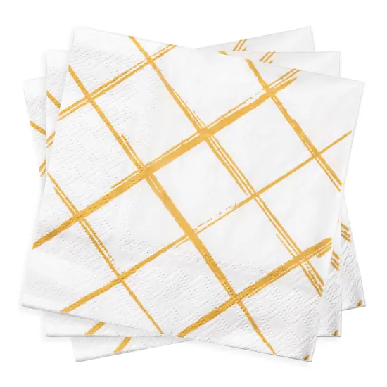 Durable White with Gold Diamond Paper Beverage/Cocktail Napkins (600 Napkins) {2}