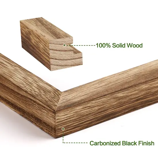 Emfogo 5x7 Picture Frame, Pack of 2 Rustic Picture Frames 5x7 with Real Glass, Solid Wood 5x7 Photo Frame for Table Top Display or Wall Mounted (Carbonized Brown) {6}