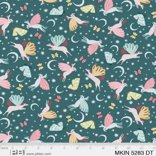 Green Teal Mystical Kingdom Unicorns 44"/45" Fabric Per Yard {1}