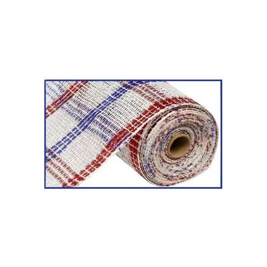 10" Poly Burlap Mesh Ribbon: Patriotic Tinsel Check {1}