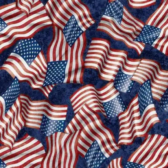 Navy American Heroes Police Wavy Flag Wideback Cotton Fabric per yard {1}