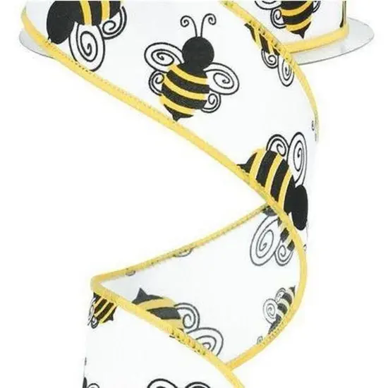1.5" Bumble Bee Ribbon: White Satin (10 Yards) {3}