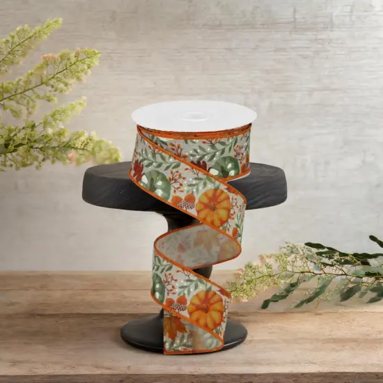 1.5" Pumpkin Foliage Ribbon: Light Natural (10 Yards) {3}