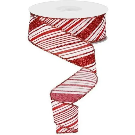 1.5" Diagonal Stripes Ribbon: Red (10 Yards) {1}