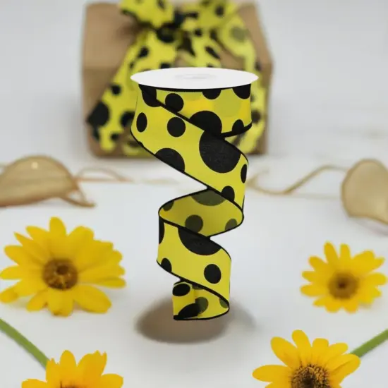 1.5" Giant Three Size Polka Dot Ribbon: Yellow & Black (10 Yards) {3}