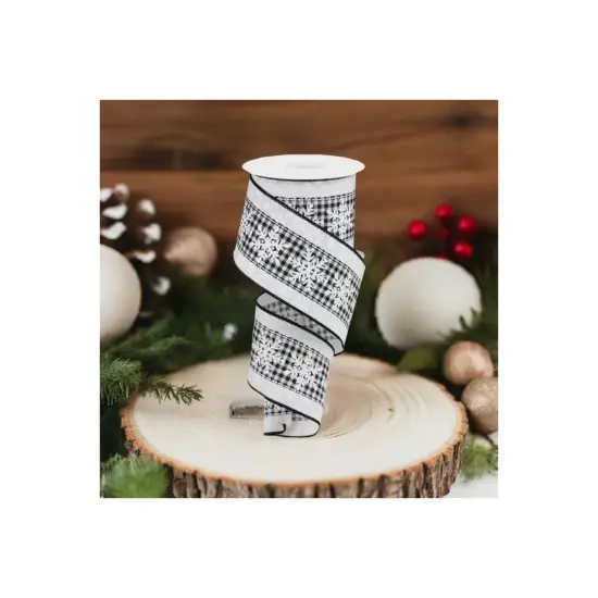 2.5" Snowflakes Check Ribbon: White (10 Yards) {4}
