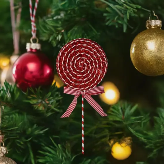 14" Glitter Lollipop Bow Pick: Red & White {4}