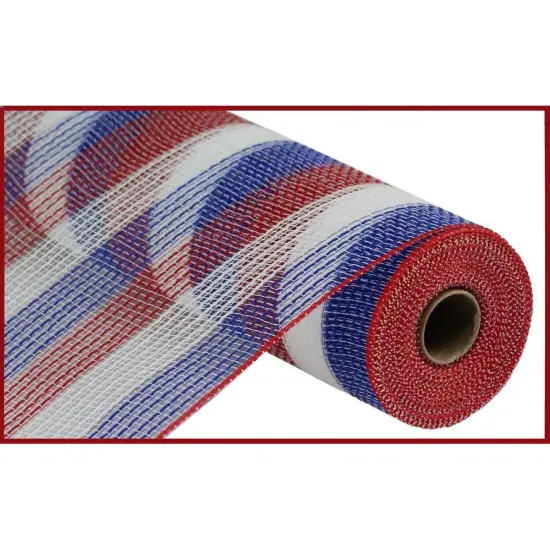 10.5" Faux Jute Stripe Mesh Ribbon: Red, White & Blue (10 Yards) {1}