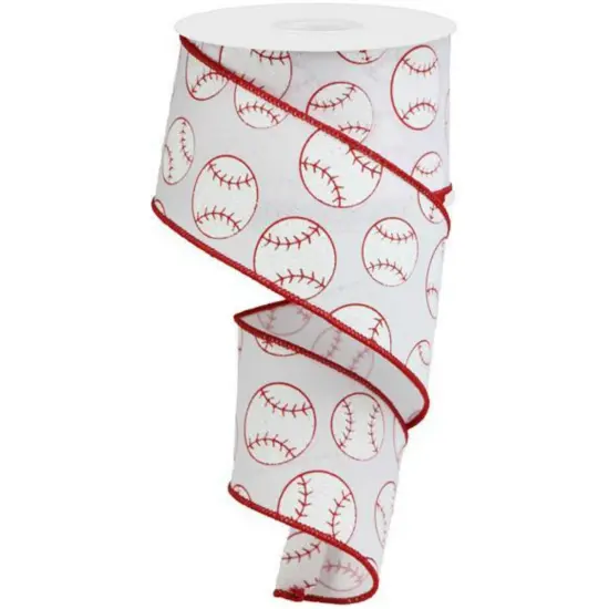 2.5" Glitter Baseball on Royal Ribbon: White (10 Yards) {1}