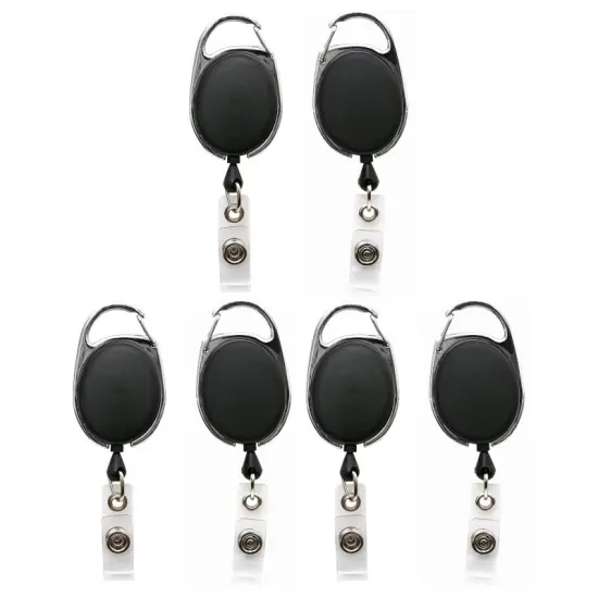 Quick Clip Oval ID Badge Reel, Black, Pack of 6 {1}