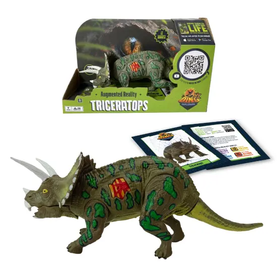 Dino Explorers: AR Dinosaur XL & Brick Combo - Triceratops - 10" Articulated Sound Toy Figure & Paleontology Dig Kit, Augmented Reality Set, Kids 3+ {4}