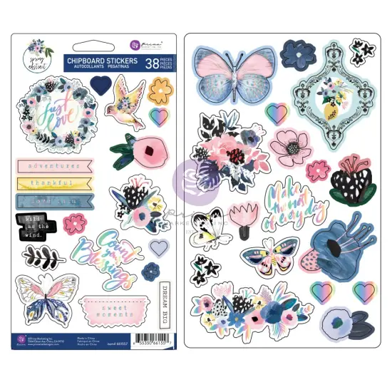 Spring Abstract Collection Chipboard - 38 pcs w foil details chipboard stickers  {1}