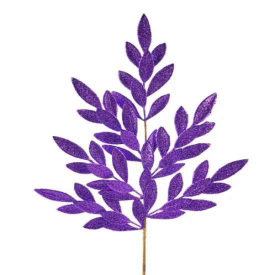 32" Purple Glitter Bay Leaf Spray | Sparkling Faux Floral Stem for Holiday & Event Decor (XS235323) {2}