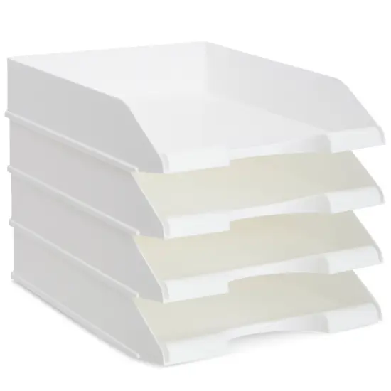 4 Pack White Stackable Paper Trays for Letter Documents, Desktop File Organizers for Office Supplies, Stackable Desk Tray Holder for Paper Storage (10 x 13.45 x 2.5 In) {7}