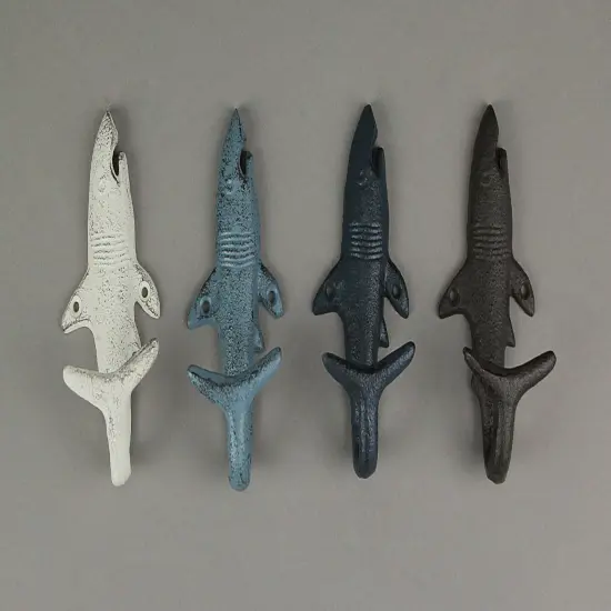 Set of 4 Cast Iron Shark Tail Wall Hooks {3}
