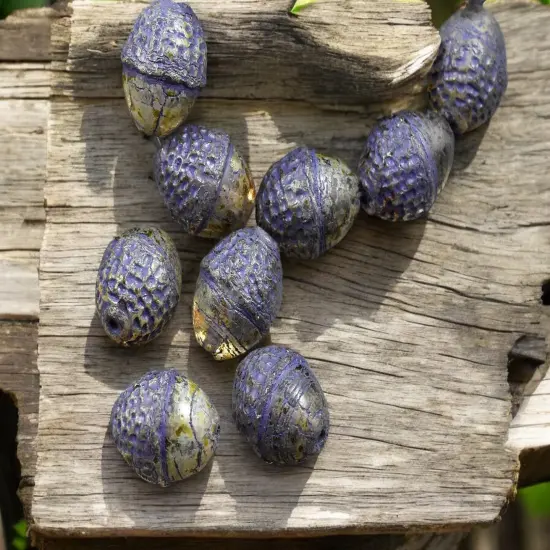 *8* 10x12mm Purple Washed Crystal Picasso Acorn Oval Beads {1}