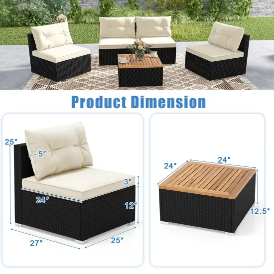Costway 5 Piece Outdoor Furniture Set with Seat & Back Cushions Acacia Wood Tabletop {3}