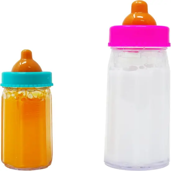 4E&rsquo;s Novelty 2 Pack Baby Doll Bottles with Disappearing Milk & Juice, Baby Doll Accessories for Toddlers {1}