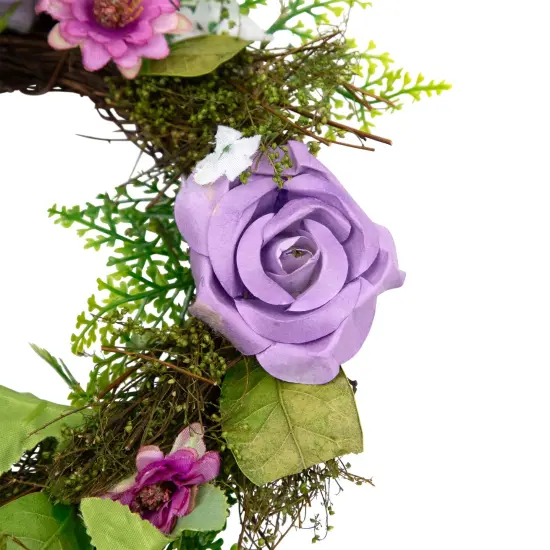 Northlight Roses and Mixed Florals with Foliage Mini Spring Artificial Wreath - Pink - 8" Purple {4}