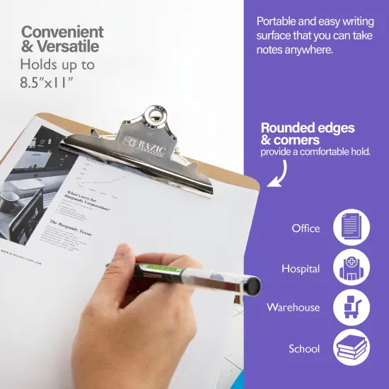 BAZIC Hardboard Clipboard Standard Size w/ Sturdy Spring Clip {4}