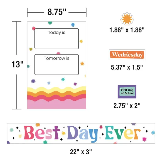 Happily Ever Elementary Retro Remix 107-Piece Calendar Bulletin Board Set, Undated With Monthly Headers, Cover Ups, Weather, Days of Week Chart, Cards, and More Classroom Decor {4}