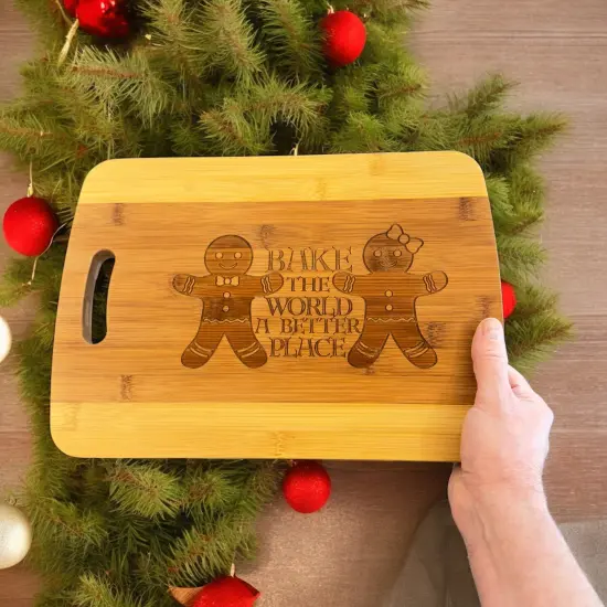 Bake the World a Better Place - Cutting Board 14''x9.5''x.5'' Bamboo {2}