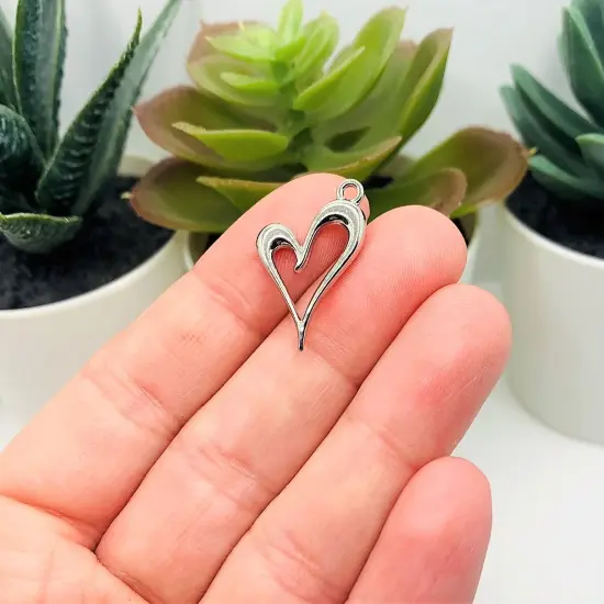 Silver Asymmetrical Heart Charms, 24x15mm {3}