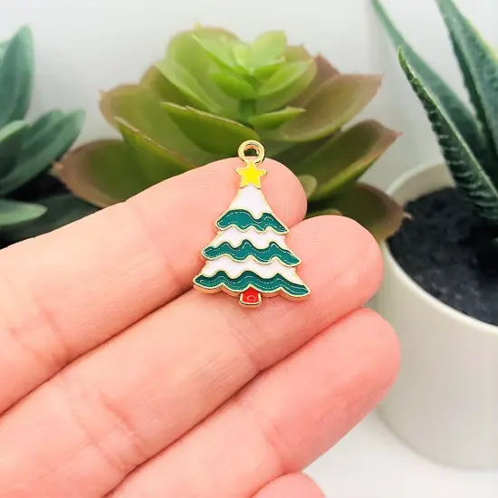 Green and White Enamel Christmas Charms, 24x16mm {2}