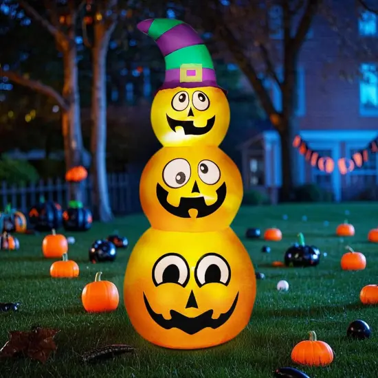 Halloween Inflatables Stacked Pumpkins with Witch Hat {5}