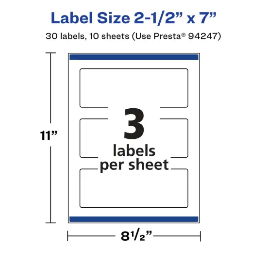 Avery Glossy White Rectangle Labels with Sure Feed, 2.5" x 7" {5}