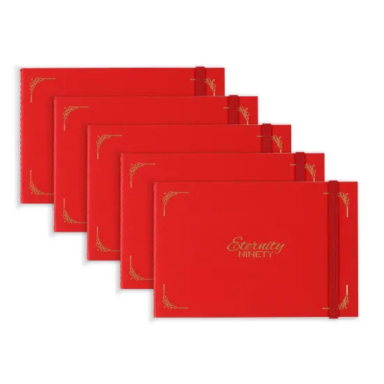 New York Central Eternity Ninety Flat Book- 6x4" Sketch Watercolor Journal, Pack of 5- Red Soft Paperback - Watercolor Sketchbook w/ Elastic Band, 100 Total Sheets 100% Cotton, 90 lb Cold-Pressed {1}