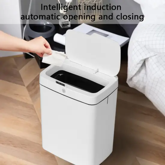 Smart White Bathroom Trash Can with Touchless Motion Sensor - Slim Design, 3-Mode Opening (Motion, Manual, Kick), Ideal for Cat Litter Disposal, Perfect for Bedroom, Office & Kitchen Use {3}