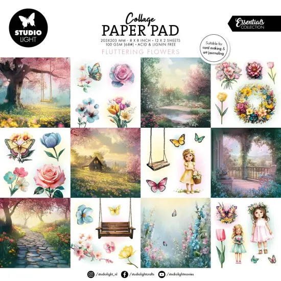 Studio Light Essentials Collage Paper Pad 8"X8" 24 Sheets-Fluttering FLowers {1}