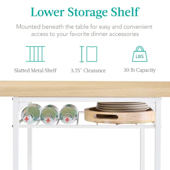 Best Choice Products 3-Piece Modern Dining Set, Square Table & Chairs Set w/ Steel Frame, Built-In Storage Rack Natural/White {4}