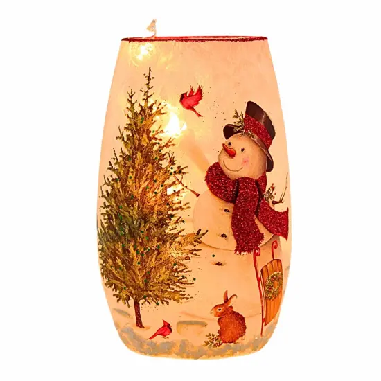Stony Creek 5.25 In Delightful Snowman Pre-Lit Small Vase Christmas Lighted Glass Accent , Christmas Decor Cardinal Sled Bunny Tree Multicolored {1}