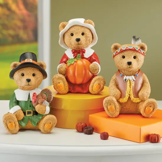 Collections Etc Hand-Painted Thanksgiving Bear Sitters - Set of 3 {1}