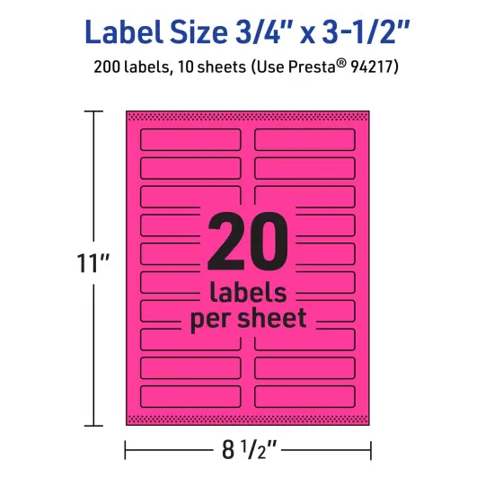 Avery Neon Magenta Paper Labels, 0.75" x 3.5" Rectangle {5}