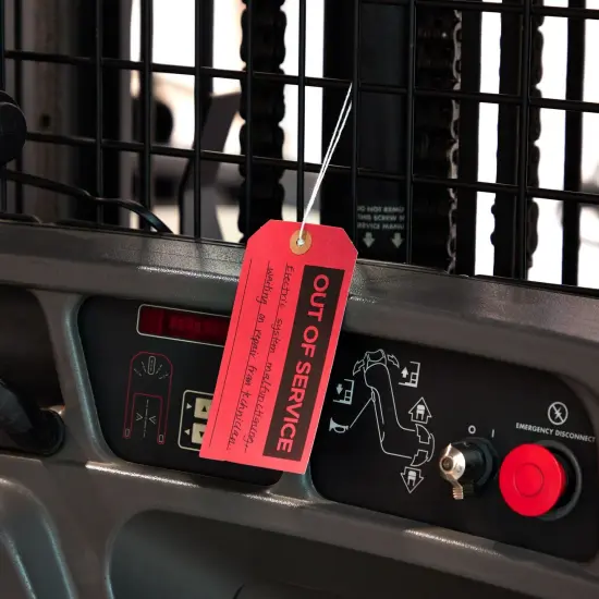 100 Pack Red Out of Service Tags with String, Bulk Set Maintenance Equipment Repair Signs for Small Business Supplies (5.75 x 3 In) {4}