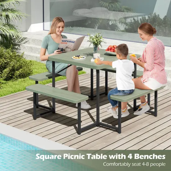 Costway Picnic Table Bench Set for 4-8 People with Umbrella Hole All-Weather HDPE Tabletop Black/Gray/Green/White {5}