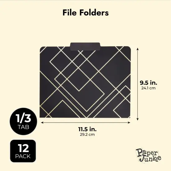 Paper Junkie 12 Pack Decorative File Folders with Geometric Gold Foil, 1/3 Cut Tab, Letter Sized for Office Supplies (9.5 x 11.5 in) {3}