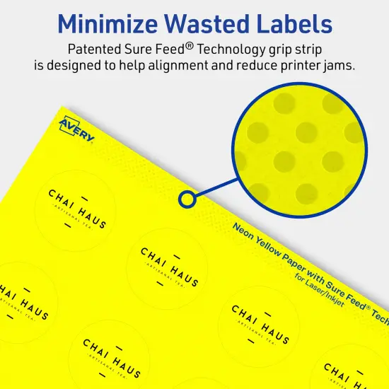 Avery Neon Yellow Paper Labels, 1.5" Diameter Round {4}