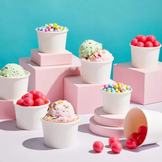 100 Pack Disposable Paper Ice Cream Cups, Dessert Bowls for Sundae Bar, Frozen Yogurt (White, 8 oz) {3}