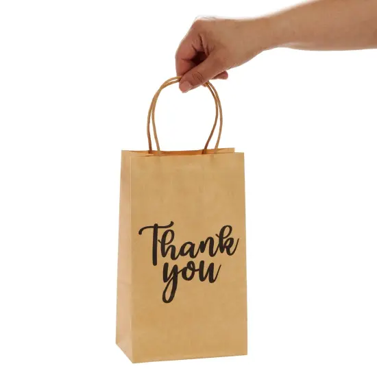 100-Pack Small Thank You Gift Bags with Handles, Brown Kraft Paper Bulk Bags for Weddings, Birthday Party Favors, Gift Wrapping, Retail Small Businesses (9x5.3x3 in) {6}