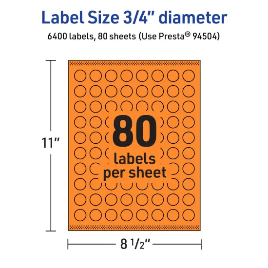 Avery Bright Orange Paper Labels, 0.75" Diameter Round {5}