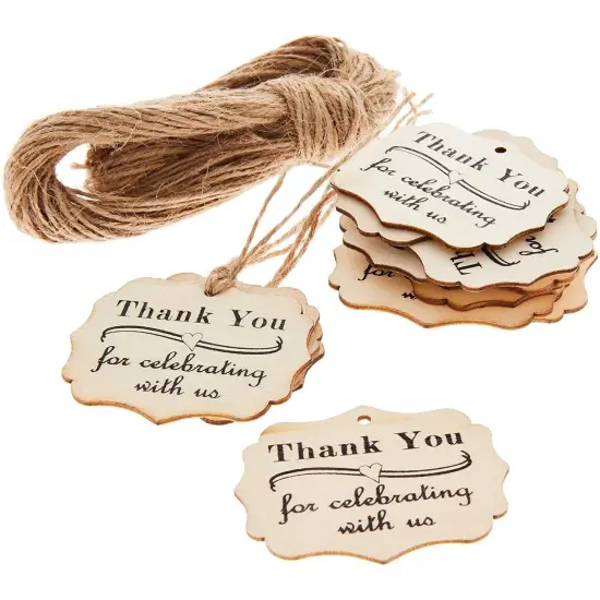 100-Pack Wood Thank You Tags with Twine for Wedding and Baby Shower Party Favors, 1.8 x 2.3 Inches Brown {1}