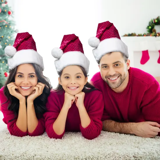 Northlight Unisex Adult Sequined Christmas Santa Hat with Faux Fur Cuff- One Size - Pink and White {1}