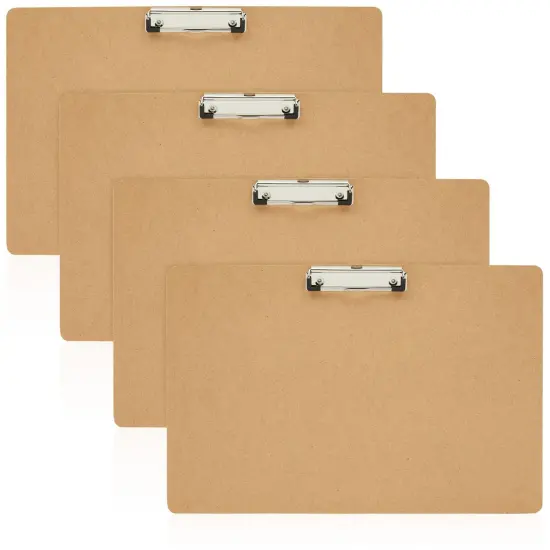 4-Pack Extra Large Clipboard, Horizontal Wooden Lap Boards, Wood Clip Board with Low Profile Clip for Drawing, Sketching, and Art Supplies, Landscape Layout, 3mm Thickness 11.5 x 17.4 Inches Brown {1}