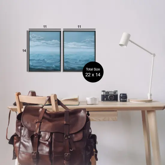 Stupell Industries Clouds over Rough Sea Waves 2pc Framed Giclee Wall Art Set Design by Grace Popp  {3}