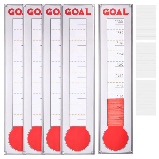 5 Pack Giant Fundraising Thermometer for Goal Setting, Tracker Chart for School, Office (48x11 inch) {1}