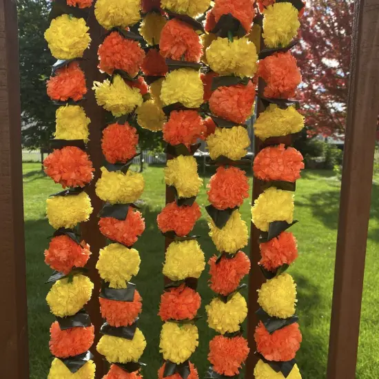 5 Strings Artificial Marigold Mango Leaf Garland for Home Party Door Hanging Diwali Navratri Decorations Day of the Dead Dia De Los Muertos Ofrenda Halloween Mexican Fiesta Party Decor {5}